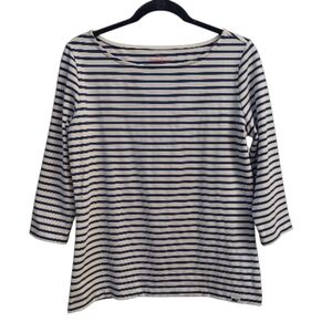 VINEYARD VINES Boatneck Striped 3/4 Length Sleeve Blue And White Nautical Top